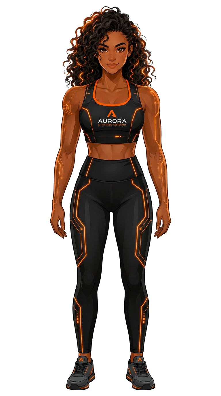 Aurora — personagem fitness tecnológica em corpo inteiro